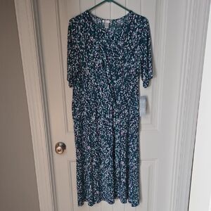 London Times Teal and Pink Midi Dress